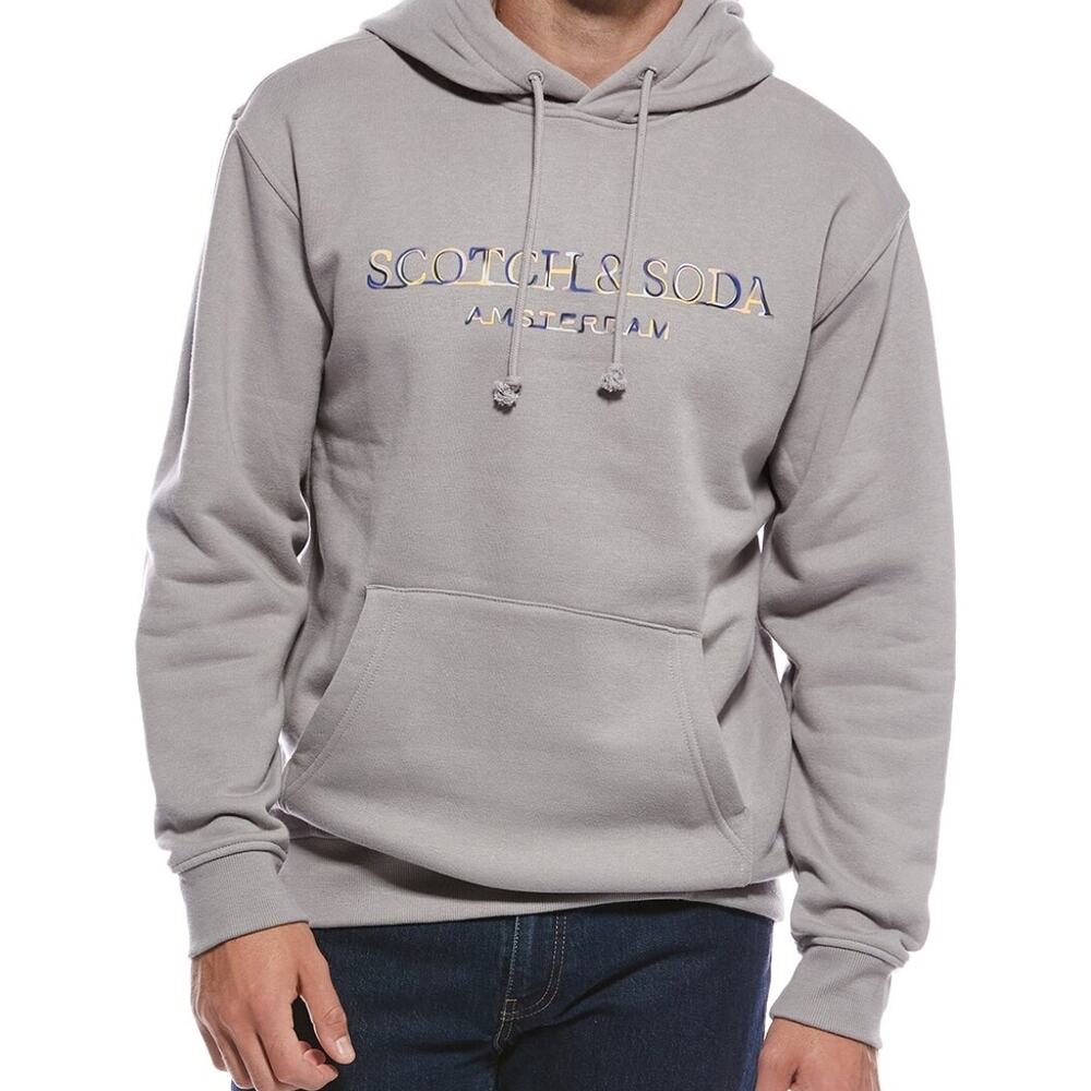 NWT Scotch & Soda Fleece Gray Men's Pullover Hoodie Relaxed Graphic Spellout XL
